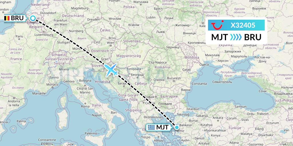X32405 TUI fly Germany Flight Map: Mytilene to Brussels