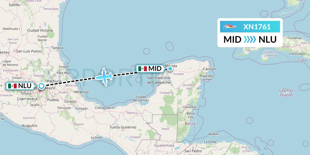 XN1761 Express Air Flight Map: Merida to Reyes Acozac