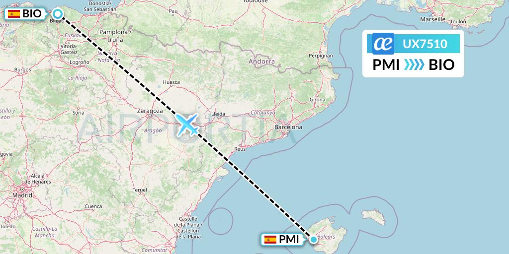 UX7510 Air Europa Flight Map: Palma de Mallorca to Bilbao