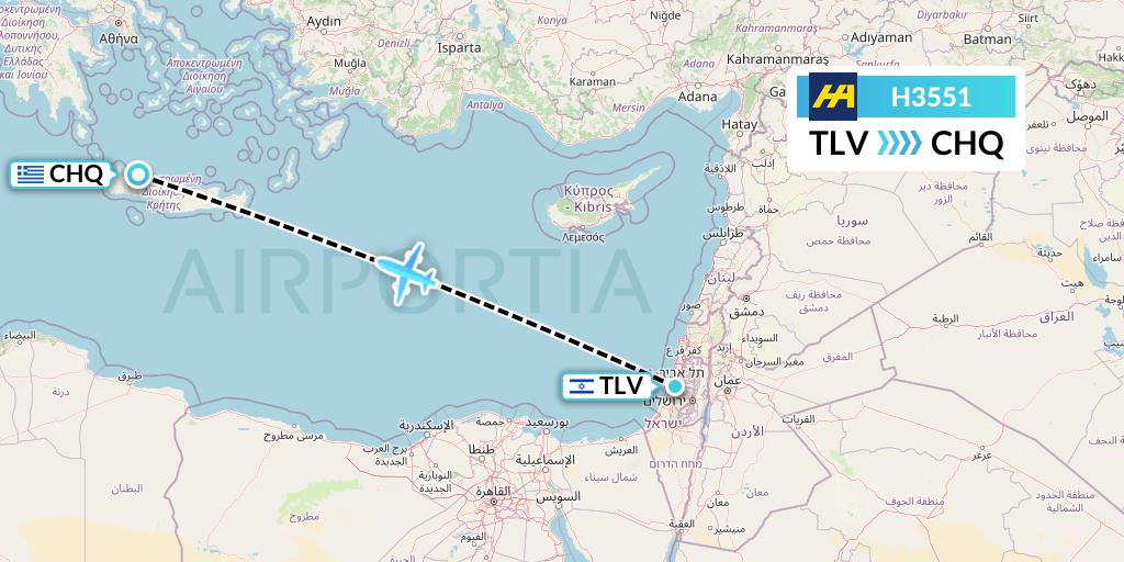H3551 Harbour Air Flight Map: Tel Aviv to Chania