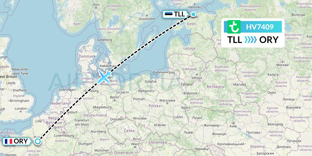 HV7409 Transavia Flight Map: Tallinn to Paris
