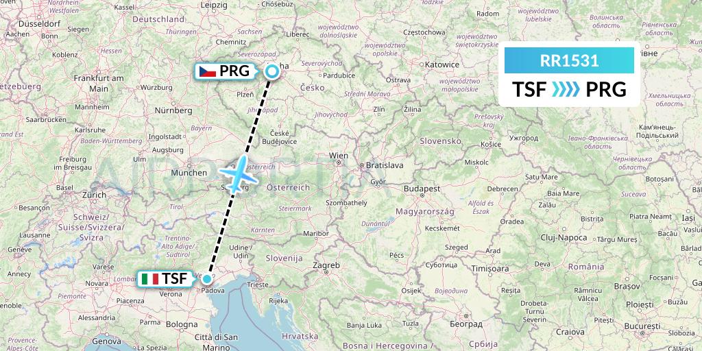 RR1531 Royal Air Force Flight Map: Treviso to Prague