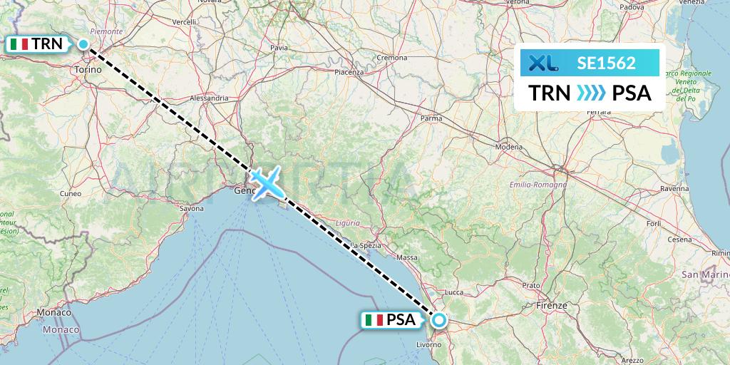 SE1562 XL Airways France Flight Map: Turin to Pisa