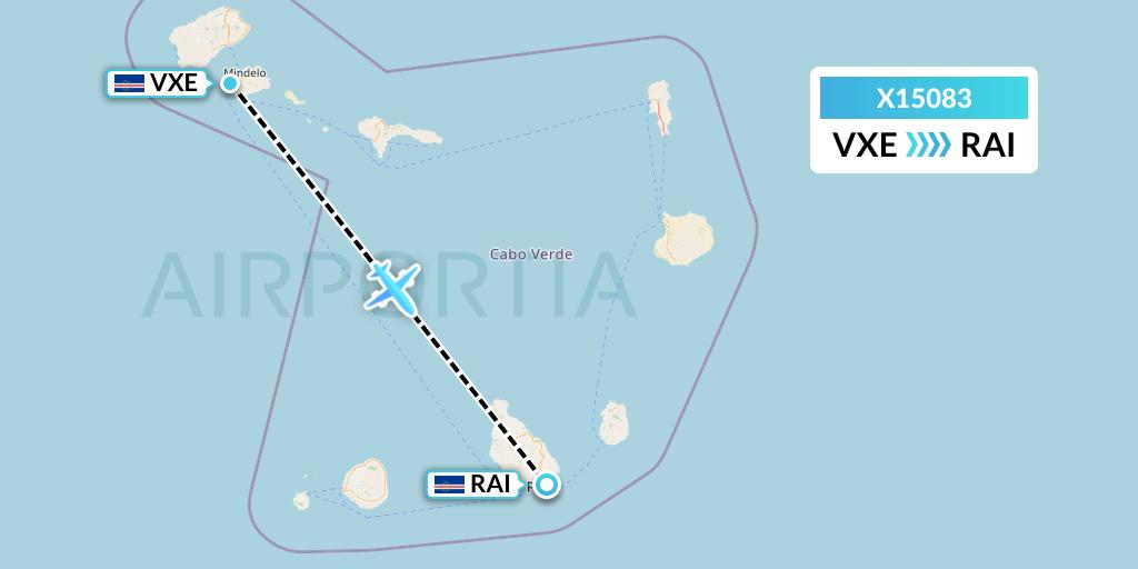 X15083 Nik Airways Flight Map: Sao Vicente to Praia