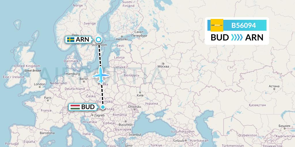 B56094 Fly SAX Flight Map: Budapest to Stockholm