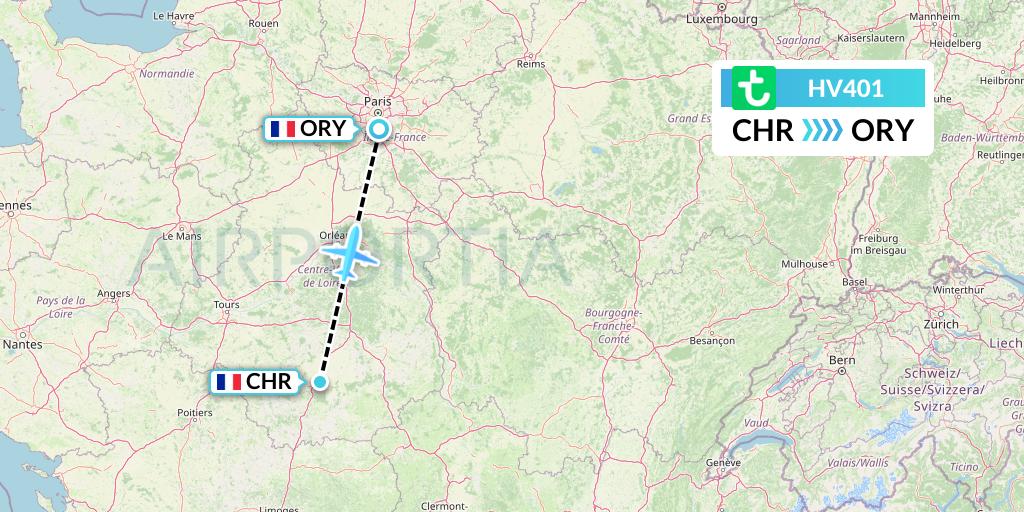HV401 Transavia Flight Map: Chateauroux to Paris
