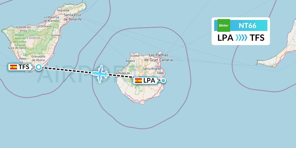 NT66 Binter Canarias Flight Map: Las Palmas to Tenerife