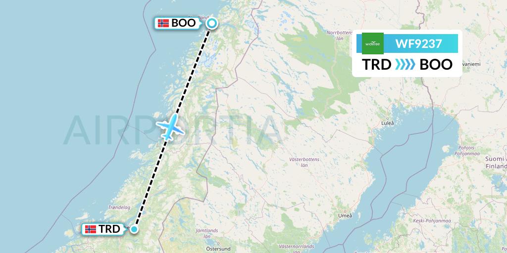 WF9237 Wideroe Flight Map: Trondheim to Bodo