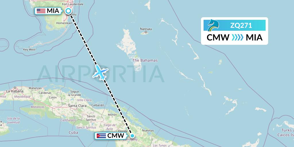 ZQ271 Azman Air Flight Map: Camaguey to Miami