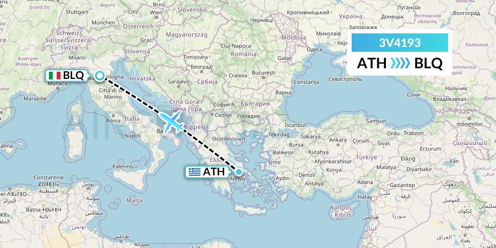 3V4193 ASL Airlines Belgium Flight Map: Athens to Bologna