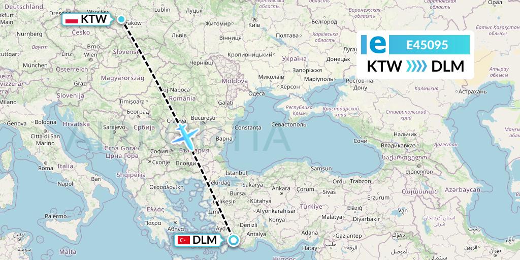 E45095 Estelar Latinoamerica C.A. Flight Map: Katowice to Dalaman