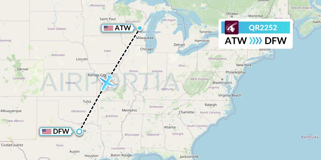 QR2252 Qatar Airways Flight Map: Appleton to Dallas