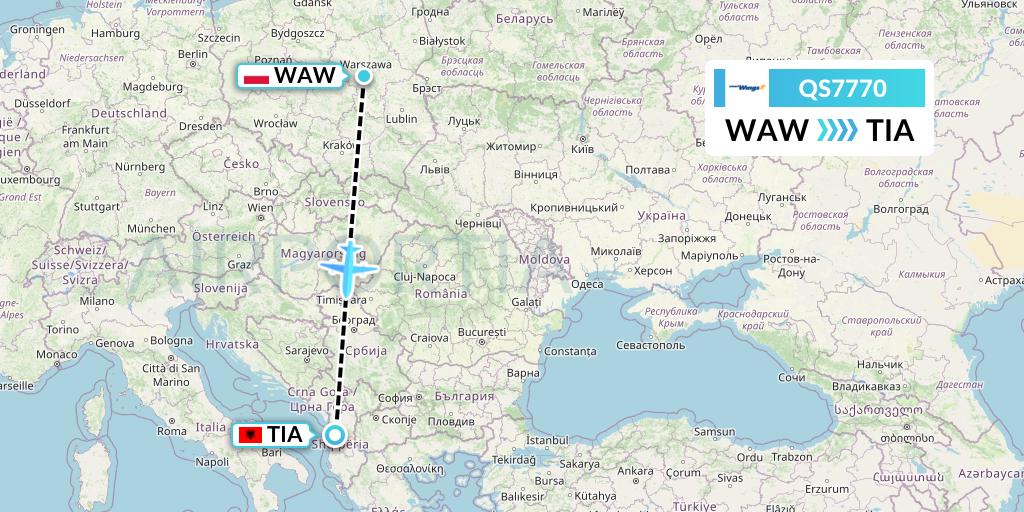QS7770 Smartwings Flight Map: Warsaw to Tirana