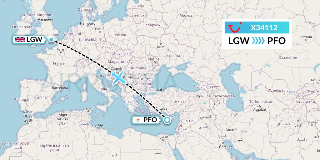 X34112 TUI fly Germany Flight Map: London to Pafos