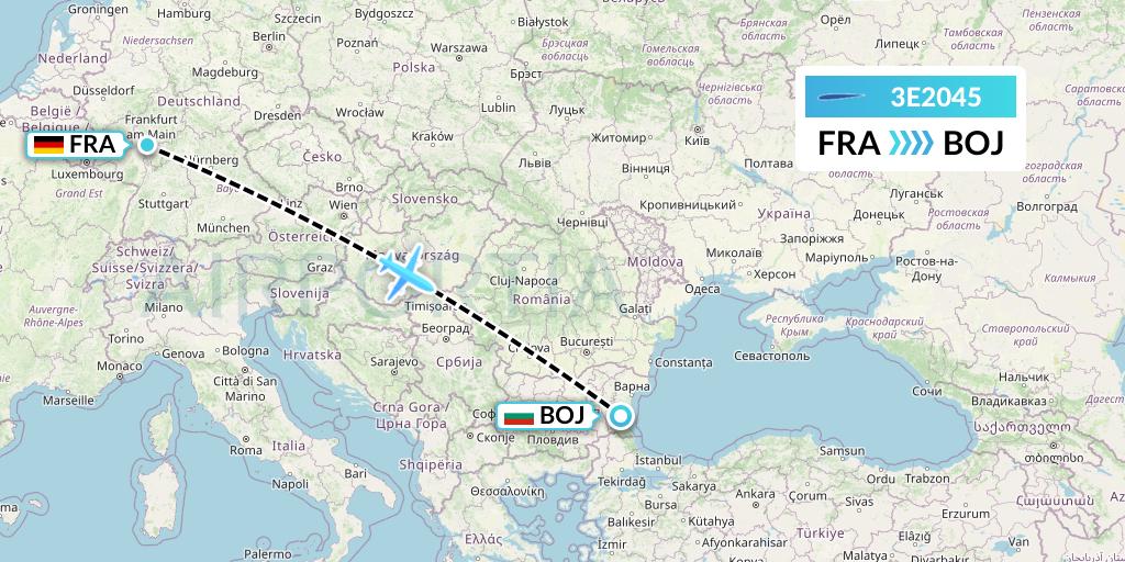 3E2045 Air Choice One Flight Map: Frankfurt to Burgas