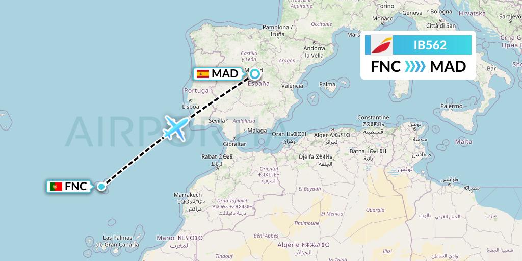 IB562 Iberia Flight Map: Funchal to Madrid