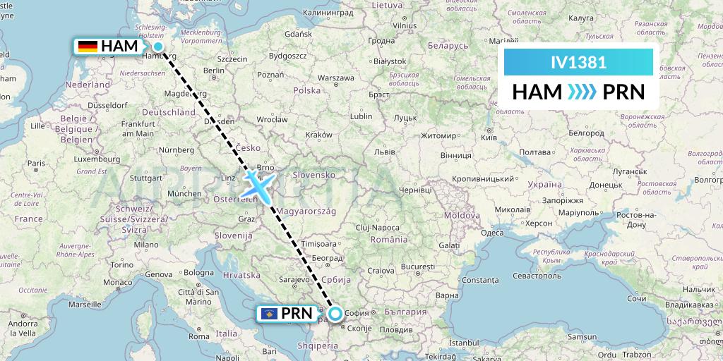IV1381 VVB Aviation Malta Flight Map: Hamburg to Pristina