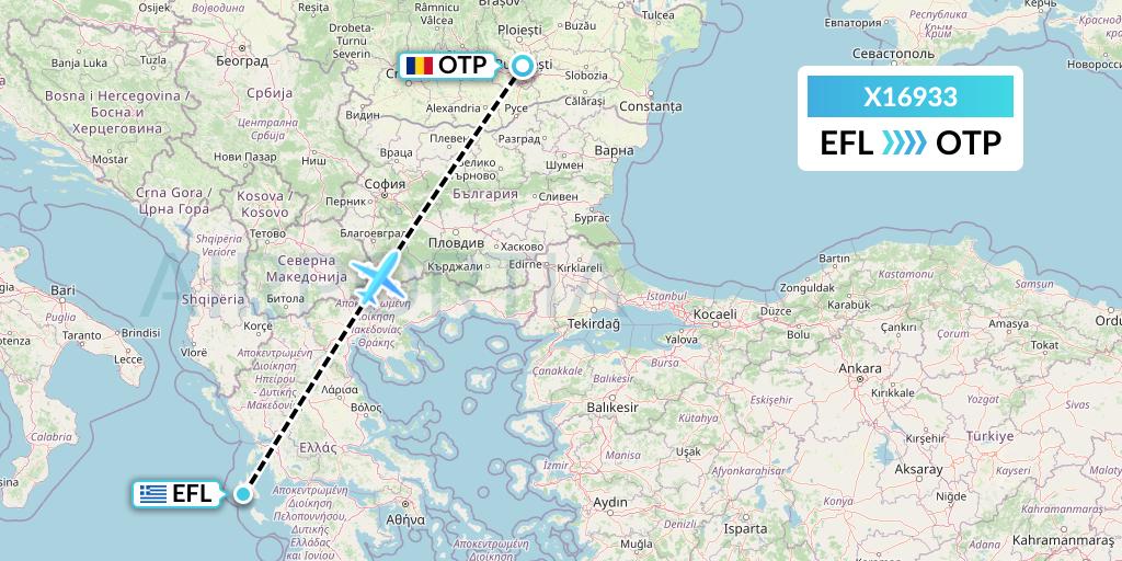 X16933 Nik Airways Flight Map: Kefalonia to Bucharest