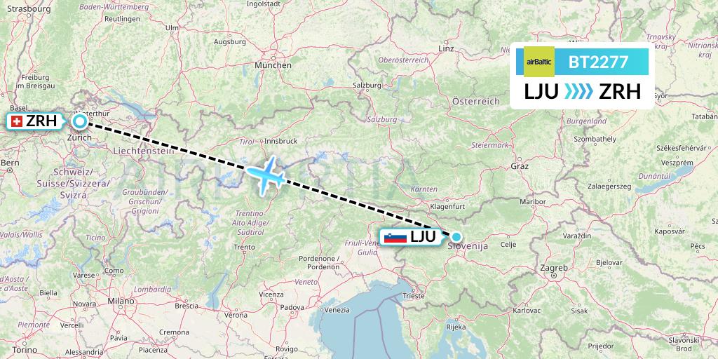 BT2277 Air Baltic Flight Map: Ljubljana to Zurich