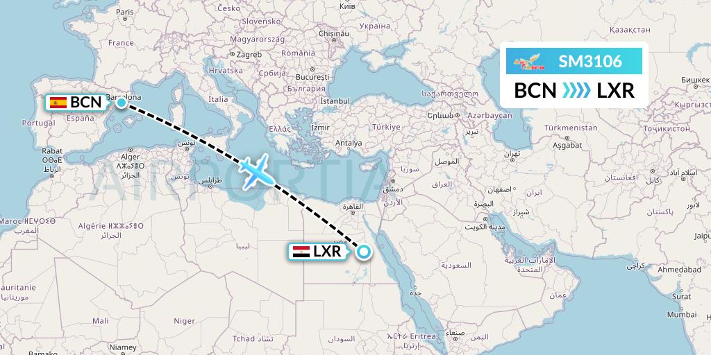 SM3106 Air Cairo Flight Map: Barcelona to Luxor