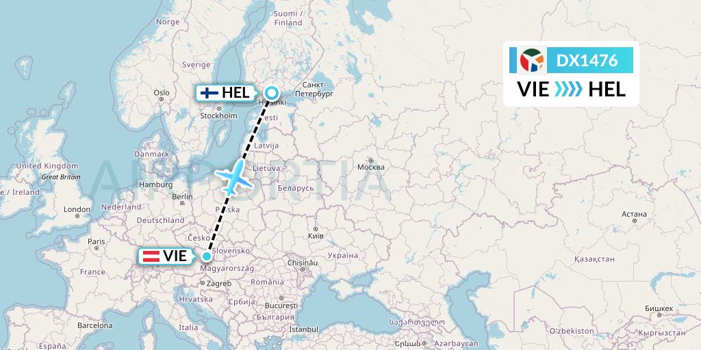 DX1476 Danish Air Transport Flight Map: Vienna to Helsinki