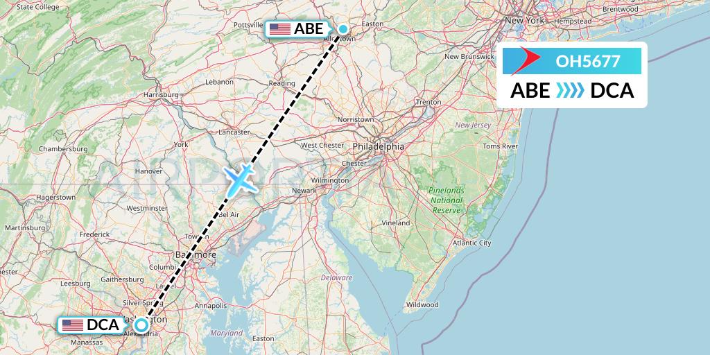 OH5677 PSA Airlines Flight Map: Allentown to Washington