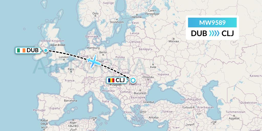 MW9589 Mokulele Flight Service Flight Map: Dublin to Cluj-Napoca