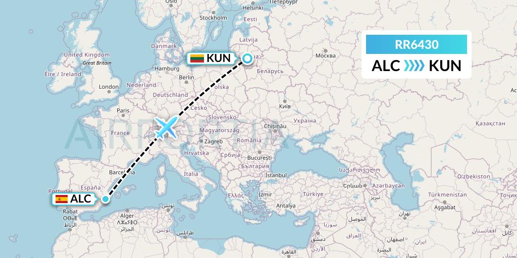 RR6430 Royal Air Force Flight Map: Alicante to Kaunas