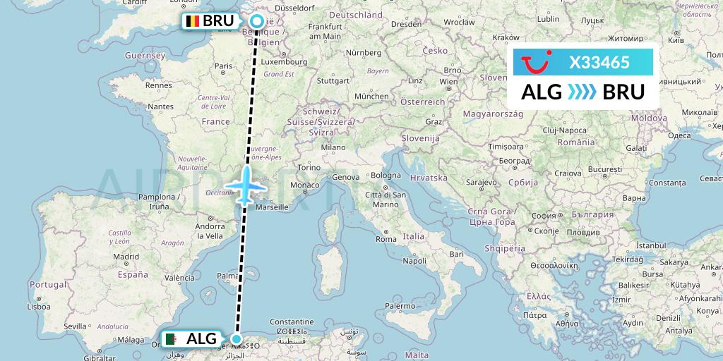 X33465 TUI fly Germany Flight Map: Algiers to Brussels