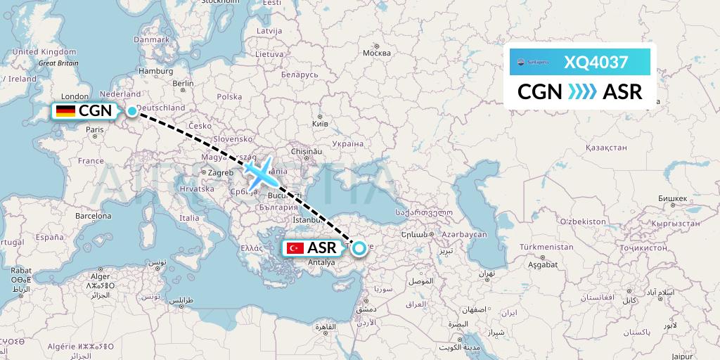 XQ4037 SunExpress Flight Map: Cologne to Kayseri