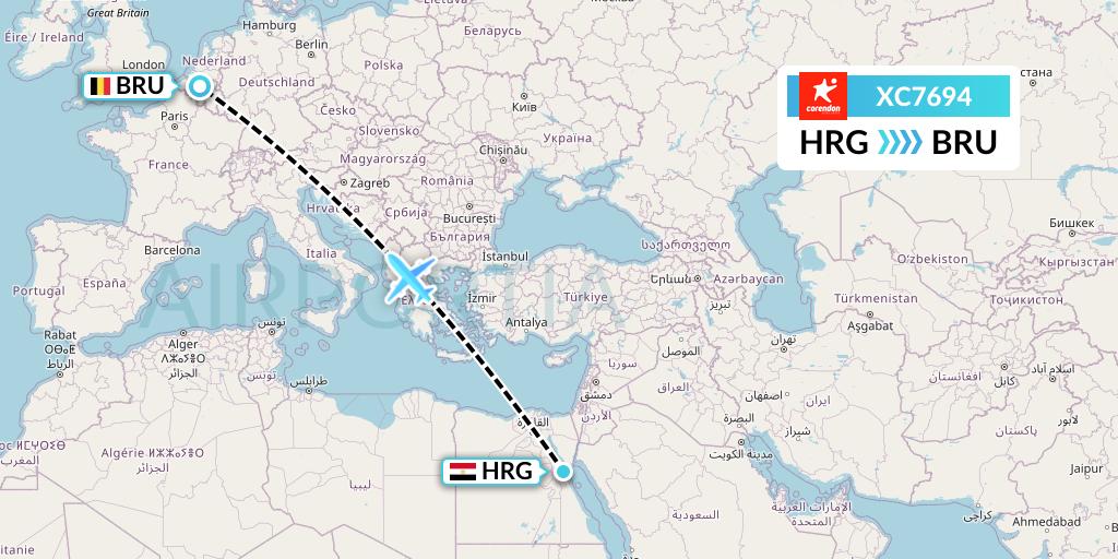 XC7694 Corendon Airlines Flight Map: Hurghada to Brussels