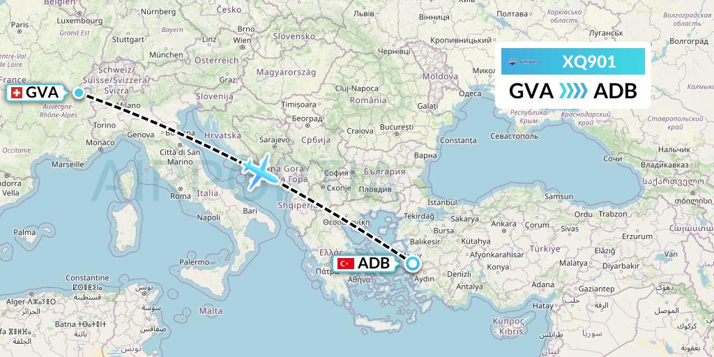 XQ901 SunExpress Flight Map: Geneva to Izmir