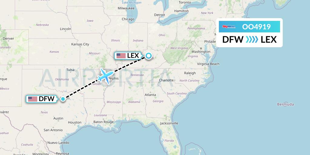 OO4919 SkyWest Airlines Flight Map: Dallas to Lexington