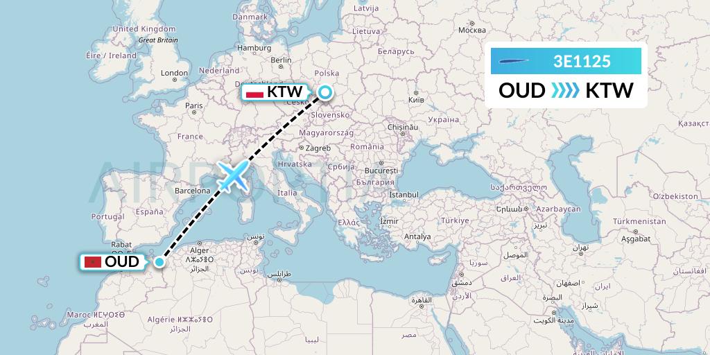 3E1125 Air Choice One Flight Map: Oujda to Katowice