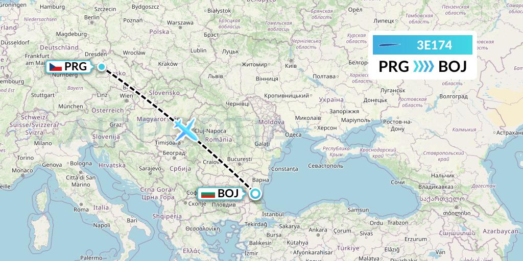 3E174 Air Choice One Flight Map: Prague to Burgas