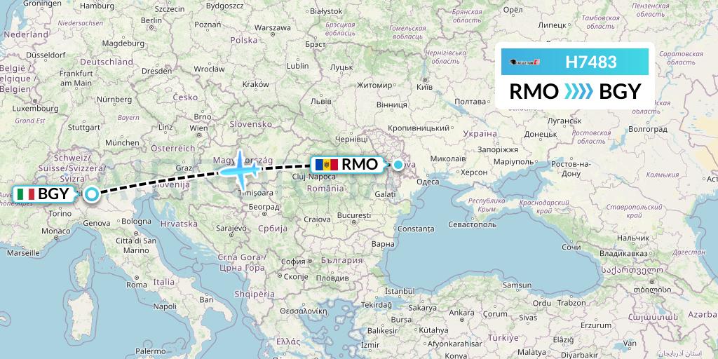 H7483 Eagle Air Flight Map: Chisinau to Milan