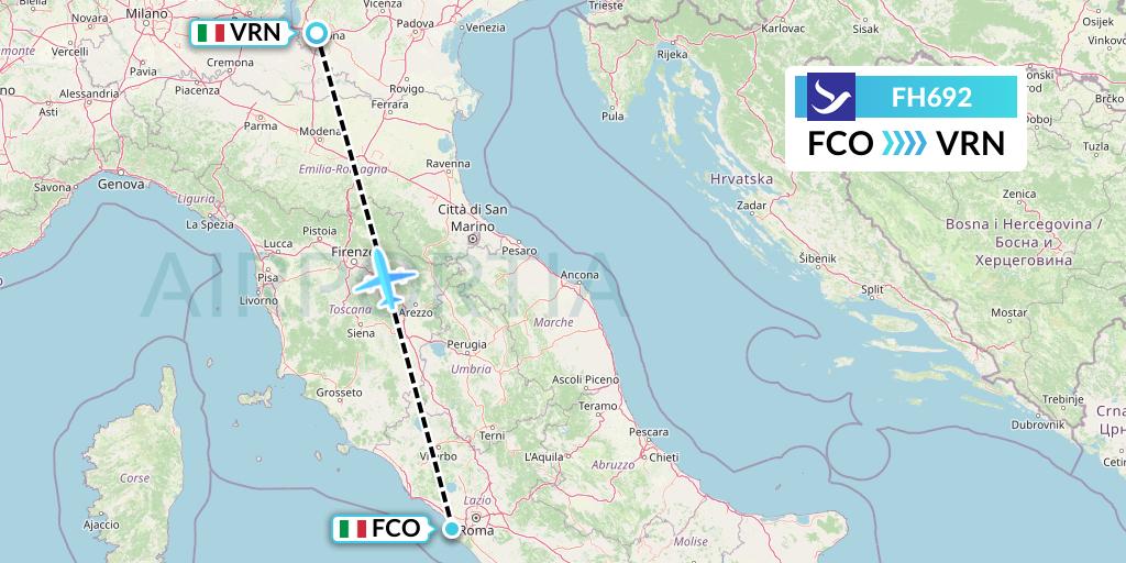 FH692 Freebird Airlines Flight Map: Rome to Verona