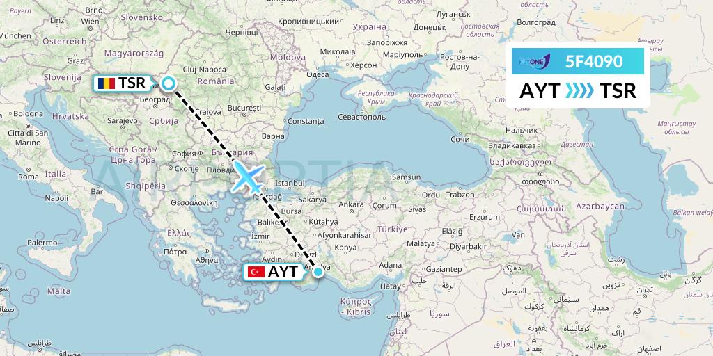 5F4090 Fly One Flight Map: Antalya to Timisoara
