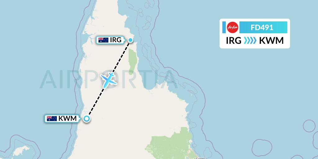 FD491 Thai AirAsia Flight Map: Australia to Kowanyama