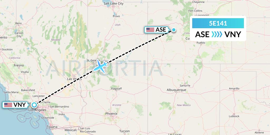 5E141 East Coast Flight Services, Inc. Flight Map: Aspen to Van Nuys