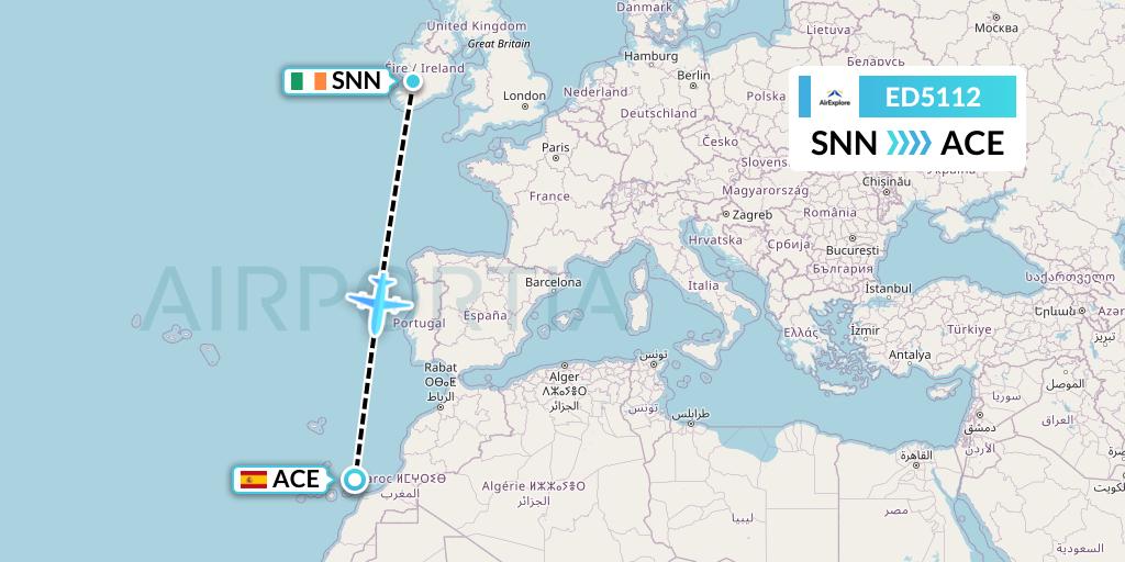 ED5112 AirExplore Flight Map: Shannon to Lanzarote
