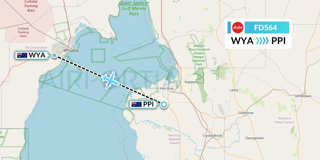 FD564 Thai AirAsia Flight Map: Whyalla to Port Pirie