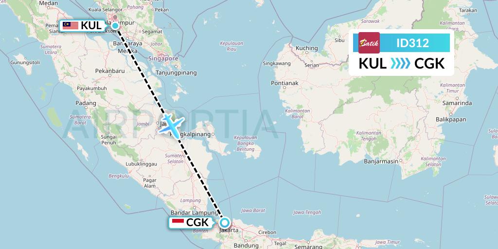 ID312 Batik Air Flight Map: Kuala Lumpur to Jakarta