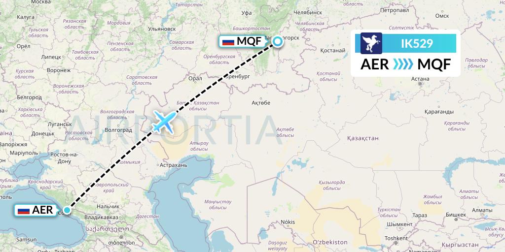 IK529 Air Kiribati Flight Map: Sochi to Magnitogorsk