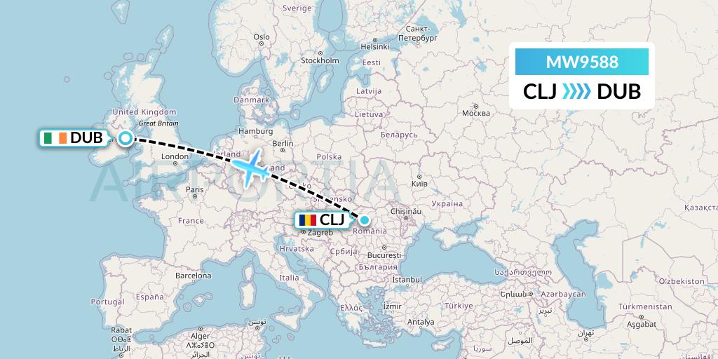 MW9588 Mokulele Flight Service Flight Map: Cluj-Napoca to Dublin
