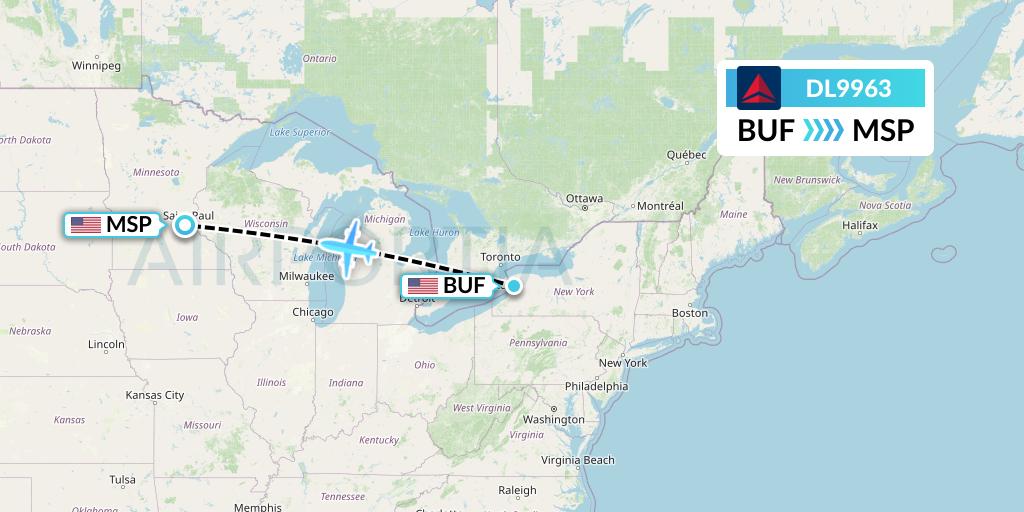 DL9963 Delta Air Lines Flight Map: Buffalo to Minneapolis