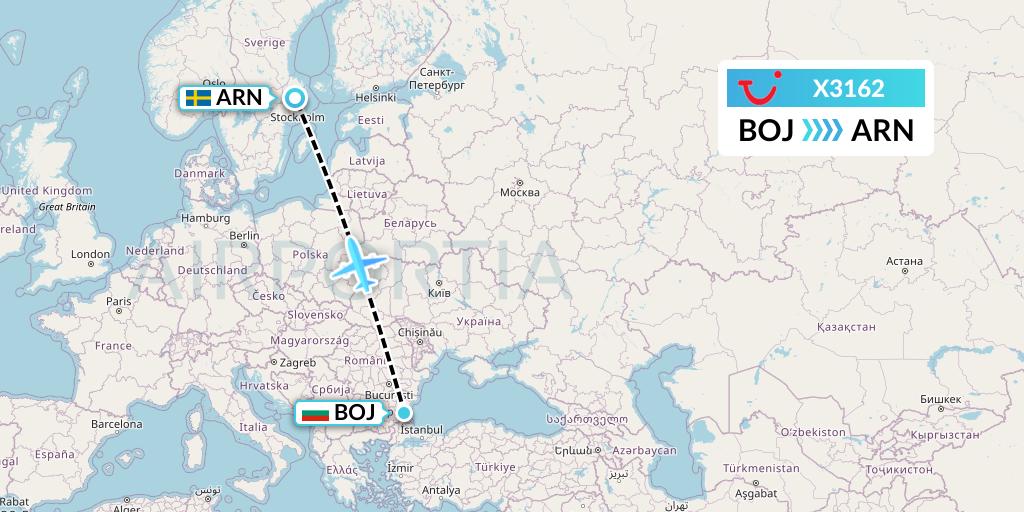 X3162 TUI fly Germany Flight Map: Burgas to Stockholm
