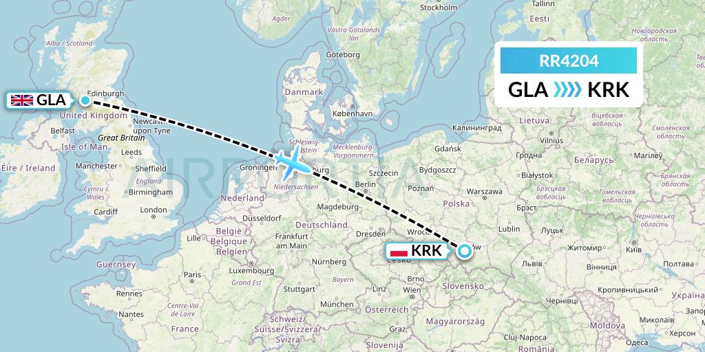 RR4204 Royal Air Force Flight Map: Glasgow to Krakow
