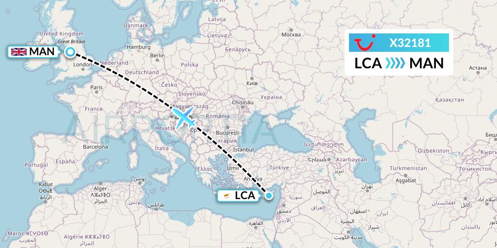 X32181 TUI fly Germany Flight Map: Larnaca to Manchester