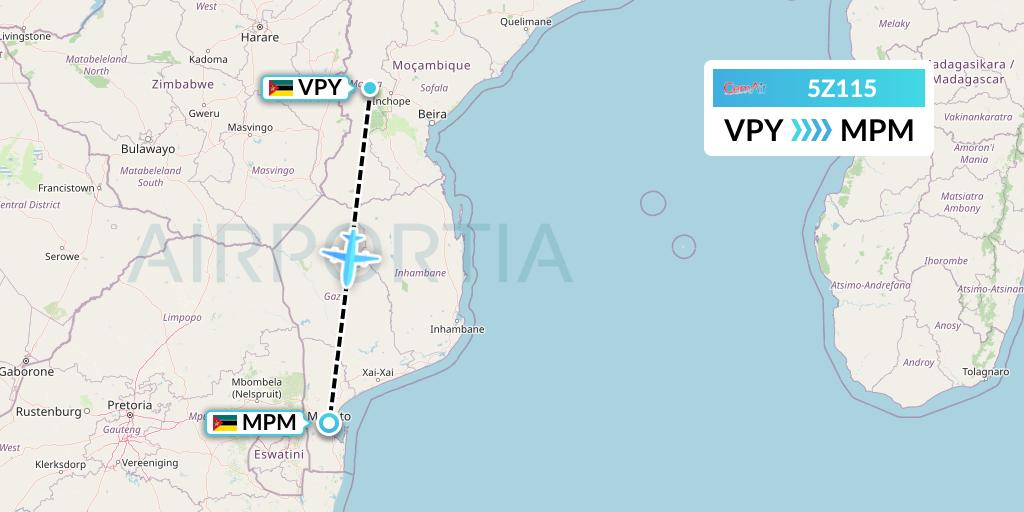 5Z115 CemAir Flight Map: Chimoio to Maputo